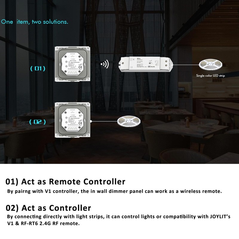 JOYLIT 12-48V LED Dimmer 2CH X 5A/CH, in Wall Touch