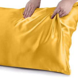 Hafaa Ochre Satin Pillowcase 2 Pack – Standard Size (50x75cm) Envelope Closure Satin Silk Pillowcases for Hair and Skin – Luxury Soft Hotel Quality Anti Wrinkled Silk Pillow Case