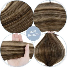 LaaVoo Real Hair Extensions Clip in Human Hair Brown Fading to Caramel Blonde Balayage Remy Clip in Hair Extensions Human Hair Full Head Set 5pcs/70g