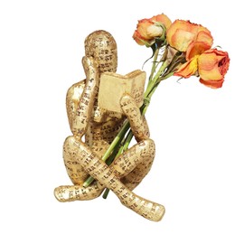 Dnoifne Gold Reading Women Statue, Thinker Sculptures, Abstract Art Ornament, Modern Aesthetic Figurine Decoration, Suitable for Home Living Room Bedroom Office Shelf Table Desk Bookshelf Decor