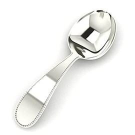 Krysaliis Sterling Silver Beaded Feeding Baby Spoon - Premium Quality Food Grade Standard .925 Solid Sterling Silver Spoon - Engravable Gift For Baby with a Beautiful Gift Box
