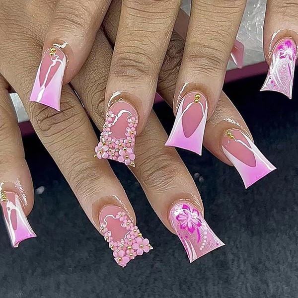 Duck Nail Tips Medium Length Press on Nails Cute Fake