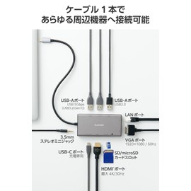ELECOM USB-C Hub Docking Station 10-in-1, 3-Screen Simultaneous Output (2-Screen Extension) Dual Display Support, HDMI 4K/30Hz, VGA, USB PD Support, Gray DST-W15