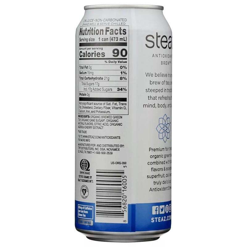 Steaz Organic Green Tea Blueberry Pomegranate 16 Fl Oz