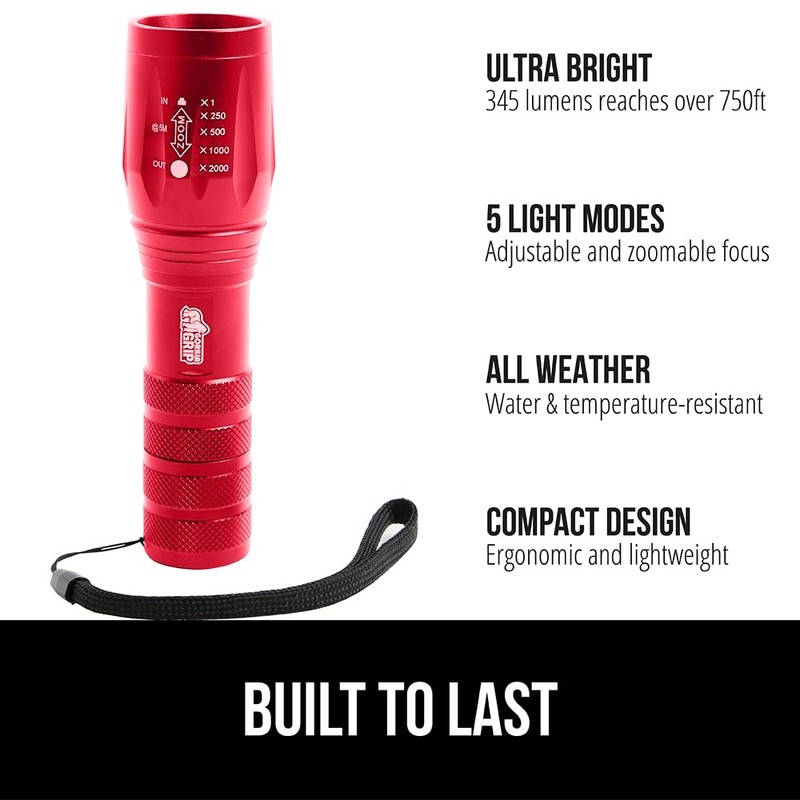 GORILLA GRIP Powerful LED Tactical Flashlight, 750 FT High Lumens