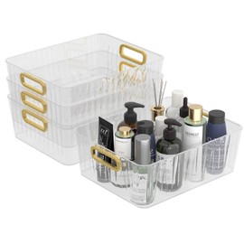 Wakikini Plastic Clear Pantry Storage Basket, Fridge Organizer Bins, 4-Pack