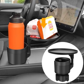 Yumzeco Car Drink Holder with Tray, Holder for Car Cup Holder, Multifunctional Universal Cup Holder with 360° Adjustable Portable Swivel Tray, Drink Holder with Adjustable Base