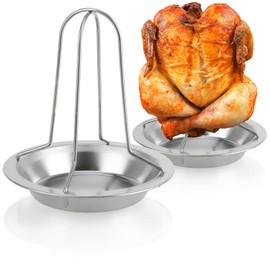 COM-FOUR 2 x Chicken Grills - BBQ Chicken Roaster for Grill Chicken - Poultry Holder for Cooking Broiler - Roast Chicken Holder with Drip Tray for the Oven