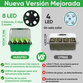 6Pcs Bandejas de Germinación de Semillas, Macetas para Sembrar, con Luz de Cultivo, Temporizada, 12 Agujeros, Bandejas de Cultivo Ideal para Invernadero y Jardinería(Verde)