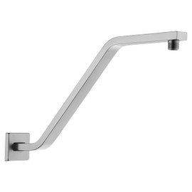 Square Shower Head Extension Arm with Flange, 16.5 Inch Z/S Shaped High Rise Shower Pipe Extender Wall-Mounted for Fixed Bathroom, Shower Head Goose Neck Arm - Extra Long Thread (Brushed Nickle)