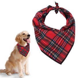 Red Tartan Dog Bandana Christmas Dog Bandanas Classic Plaid Reusable Washable Pet Triangle Scarf Pet Bandana Pets Costume Accessories