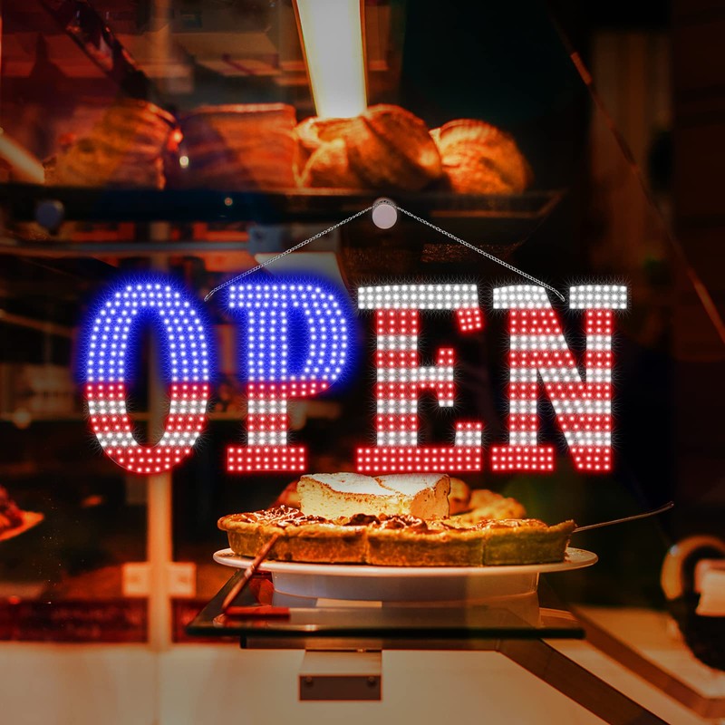 USA Flag 40"x14" Extra Large LED Open Signs for Business