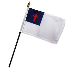 AES Christ Christian Cross Flag 4"x6" Desk Set Table Stick