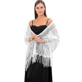 XINMAIKE Lace Shawls and Wraps for Evening Dresses Scarfs for Women Pashmina Wedding Formal Shawl (white1)