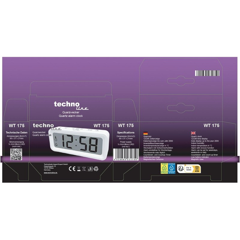 Techno Line WT175 Mini Alarm Clock/Traveler Alarm Clock with Temperature