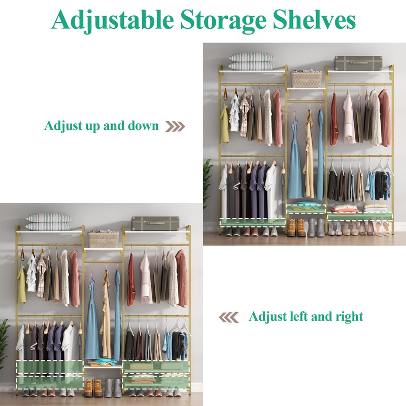 Auromie Gold Wall Mounted Clothing Rack with 5 Hanging Rods,