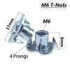 Bestgle 100pcs M6 T-Nuts 4 Pronged Zinc Plated Tee Nuts
