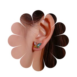 Cimenexe Bohemian Rainbow Crystal Butterfly Earrings Gold CZ Butterfly Stud Earrings Tiny Rhinestone Butterfly Earrings Acrylic Colourful Butterfly Earrings Jewellery for Women and, Zinc, No Gemstone