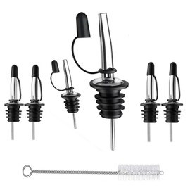 DMOKJER Liquor Pour Spouts Inchluding 1 Piece of Brush with Dust Cover Caps 6+1 Pcs Stainless Steel Tapered Speed Pourers Fits for Olive Oil Wine 3/4" Bottle Bar Bartender Accessories Tools