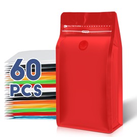 16oz 1 lb 60pcs Coffee Bags with Valve,Coffee Packing Bags Vented Coffee Bean Bags Barrier Bags Store Bags for Coffee Packaging， Coffee Storage Pouches Coffee Bag Zipper with Seal （Red）