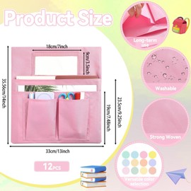 12 Pcs Chair Pockets for Classroom 13x14 inch Seat Sacks with Name Tag for Classroom Chairback Pocket Chart Multi Pockets K-2 Chairs Seat Back Organizer for Elementary School Home Supplies(Pastel)