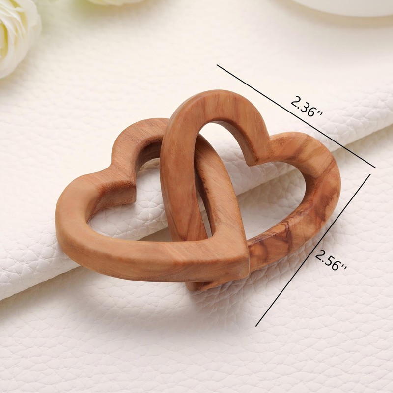 MIXJOY Olive Wooden Interlocking Hearts Decor - Romantic Natural Solid