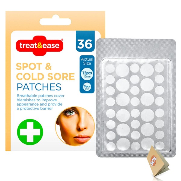 36pk Spot & Cold Sore Patches | 12pcs 8mm & 24pcs 12mm Skin Care Pimple Patches | Acne Patch Hydrocolloid Patches | Face Care Spot Patches | Pimple Patch Acne Patches Hydrocolloid Patch + SOL Notebook