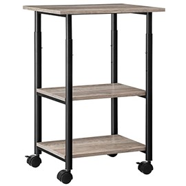 HOOBRO Printer Stand, 3-Tier Rolling Cart Under Desk Storage, Height Adjustable Kitchen Carts on Wheels, Industrial Style in Home Office, Greige and Black BG03PS01