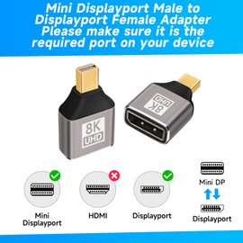8K 1.4 Mini DisplayPort to DisplayPort Adapter 2 Pack, DP Female to Mini DP Male Bi-directional Connector, Thunderbolt 2 Compatible, Supports 8K@60Hz, 4K@144Hz, for Laptop, PC, Gaming, Monitor, TV