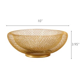 IBWell Metal Wire Woven Fruit Storage Bowl Basket for Kitchen, Large Black Mesh Fruit Stand, for Apple, Pineapple, Banana, Orange, Lemon, Pear, Strawberry, Watermelon (Gold, Small)