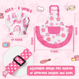 R HORSE Kid Apron and Chef Hat Set 2Pcs Pink Rainbow Adjustable Children Kitchen Apron, Dress up Role Play Chef Toy Cooking Baking Painting and Training Kits Kid Funny Cooking Birthday Gift for Girl