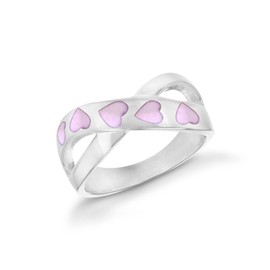 Tuscany Silver Women's Sterling Silver Pink Mother of Pearl Hearts and Kiss Shape Ring - Size P