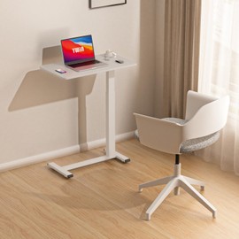 Adjustable Height Side Table, Hospital Table Over Bed for Home Use Swivel, Overbed Bedside Table with Wheels, Pneumatic Moveable Bed Desk, Hospital Table with Wheels, Moveable Rolling Computer Table