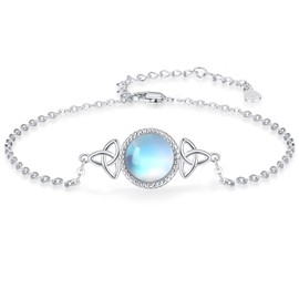 KINGWHYTE Celtic Knot Bracelet for Women 925 Sterling Silver Moonstone Bracelet Adjustable Trinity Knot Bracelets Irish Jewellery Gifts for Girls