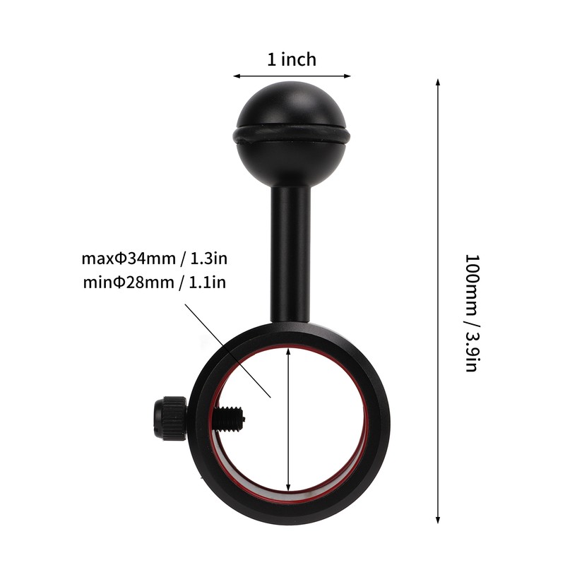 28‑34mm Flashlight Diving Ball Arm Anodized Hard Coating Diving Torch