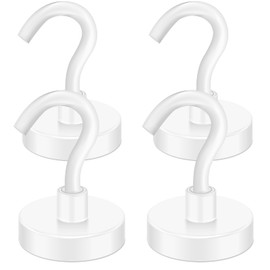 MIKEDE Magnetic Hooks, 40LB+ Heavy Duty Magnet Hooks for Cruise Cabins, Super Neodymium Hanging Hooks White Strong Magnets with Hook for Fridge, Magnetic Hanger for Grill, Toolbox - Pack of 4