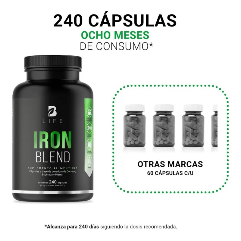 B-Life Iron Blend | Suplemento de Hierro | 240 cápsulas
