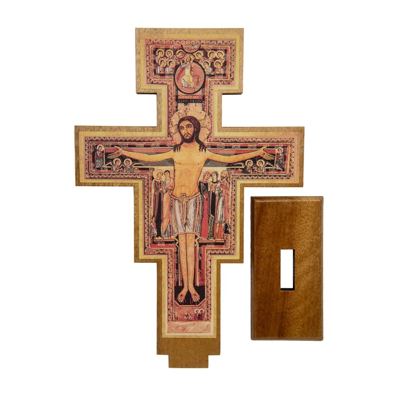 Intercession San Damiano Standing Wood Cross Crucifix