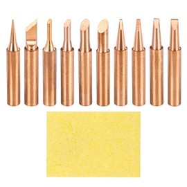 sourcing map 1 Set 900M Soldering Iron Tips Copper Non-Magnetic Welding Head with Cleaning Sponge Pad Replacement for Solder Station Tip (I+K+2C+3C+4C+5C+1.2D+1.6D+2.4D+3.2D)