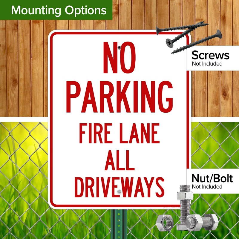 No Parking Fire Lane All Driveways Sign, 24x30 Inches, Rust