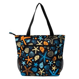 Solance Large Shopping Tote Bag Shoulder Gym Beach Travel Bag with Pockets, starfish