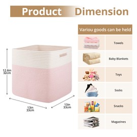 OIAHOMY 3-Pack Kallax Storage Cubes, Cotton Rope Woven Baskets for Organizing, 13 Inch Cube Storage Bins for Shelves, Baby Nursery, Closet Organizer