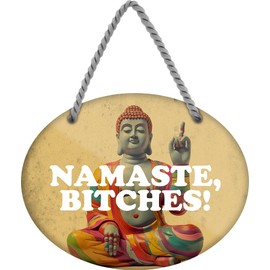 schilderkreis24 - Metal Sign 18 x 14 cm - "Namaste, es!" - Funny Decoration for Yoga Enthusiasts