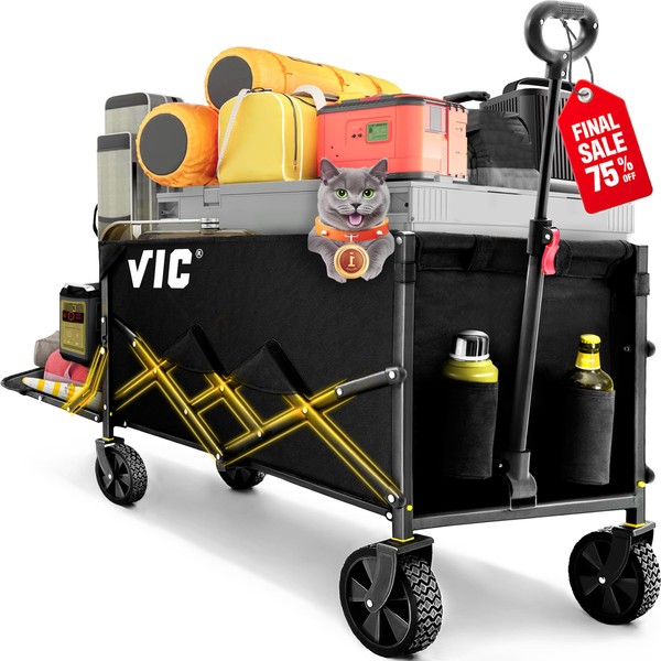 VIC Collapsible Folding Wagon Extra Long Extender Wagon Cart,Beach Wagons