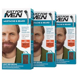 Just For Men Mustache y Barba, Colorante para Barba para Cabello Gris con Cepillo Incluido - Color: Marrón Claro, M-27, Paquete de 3