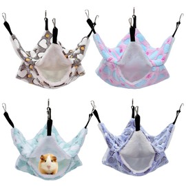 Amexo Pack of 4 Guinea Pig Hammock Hanging Small Animal Beds Double Layer Small Animal Hammock Rat Hammock Warm Rodent Hammock for Sleeping Hamster for Rats Ferret Hammock