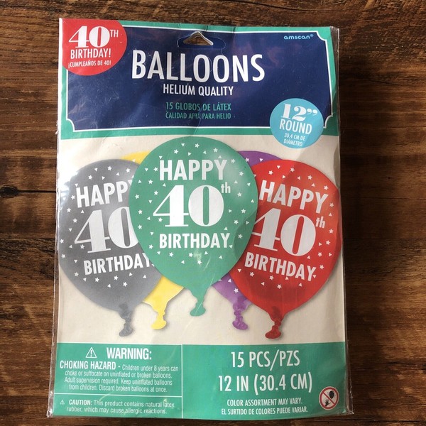 40th Birthday 15pc Balloons Helium Quality Happy Birthday NEW 12in