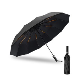 Zumhigh 12K Double Ribs Compact Windproof Travel Umbrella, Automatic Open Close Folding Umbrellas for Strong Wind and Rain, Black Portable Compact Umbrella for Men Women, Commuting and Travel