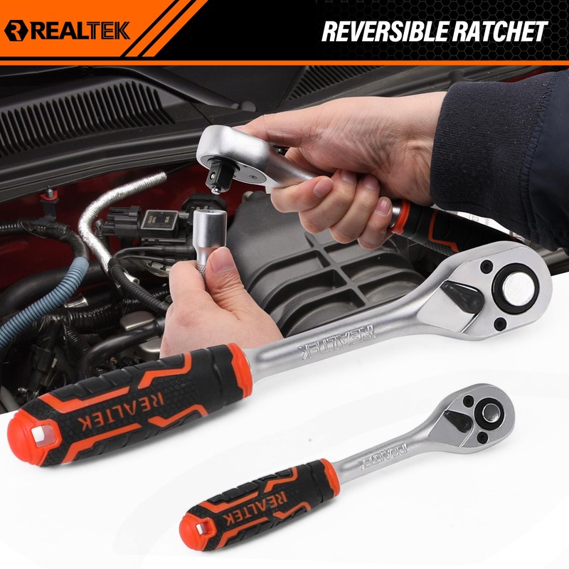 REALTEK 100 Piece Mechanic Tool Set, Car Tool Kit, Cr-V