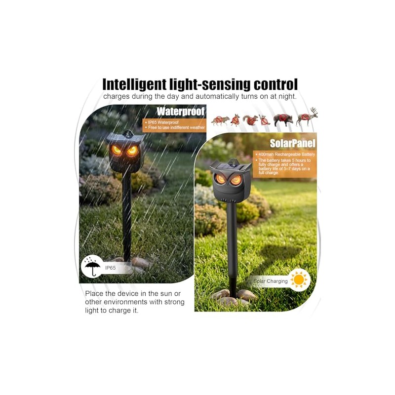 4 Pack Solar Owl Animal Repeller Outdoor for Raccoon, Deer